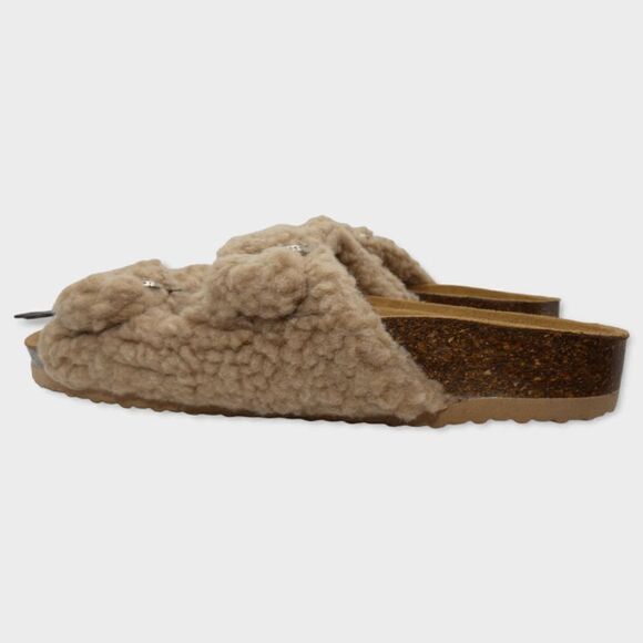 R2 Bernette Tan Sherpa Faux Fur Slip On Slide Sandals Size 6M - Picture 10 of 13